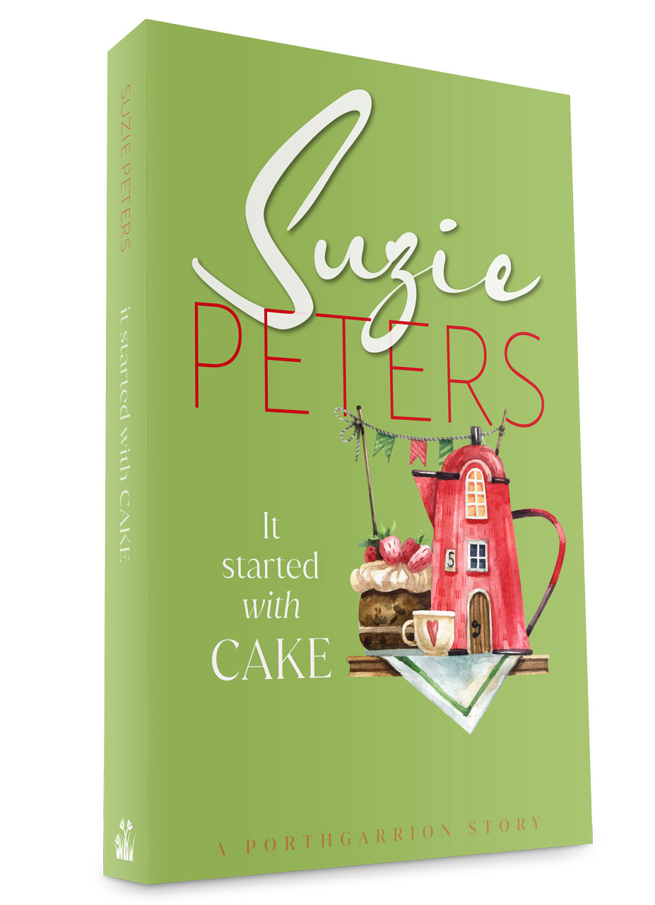 Porthgarrion Series: It Started with Cake by Suzie Peters 3-D cover image graphic.