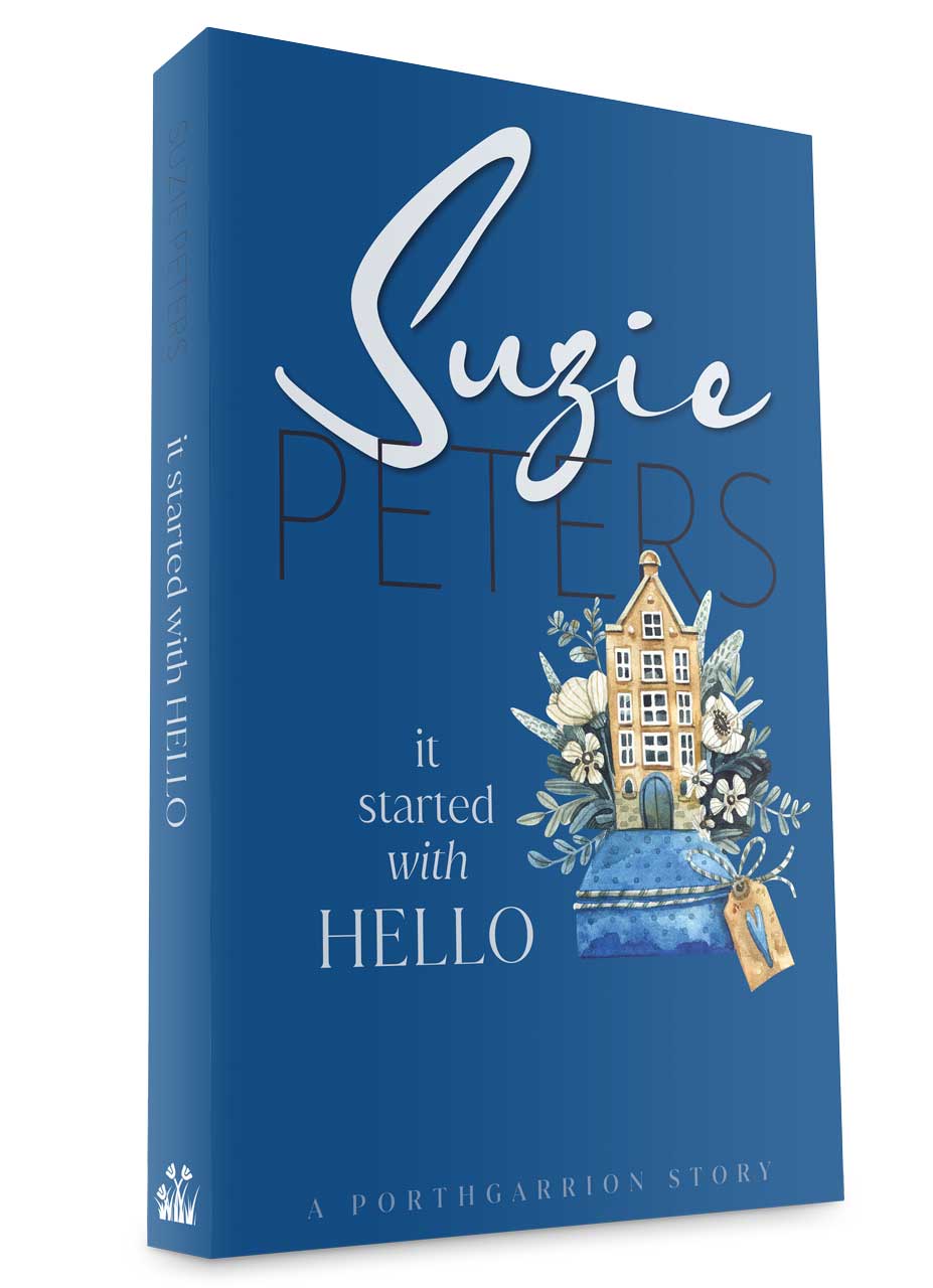 Porthgarrion Series: It Started with Hello by Suzie Peters 3-D cover image graphic.
